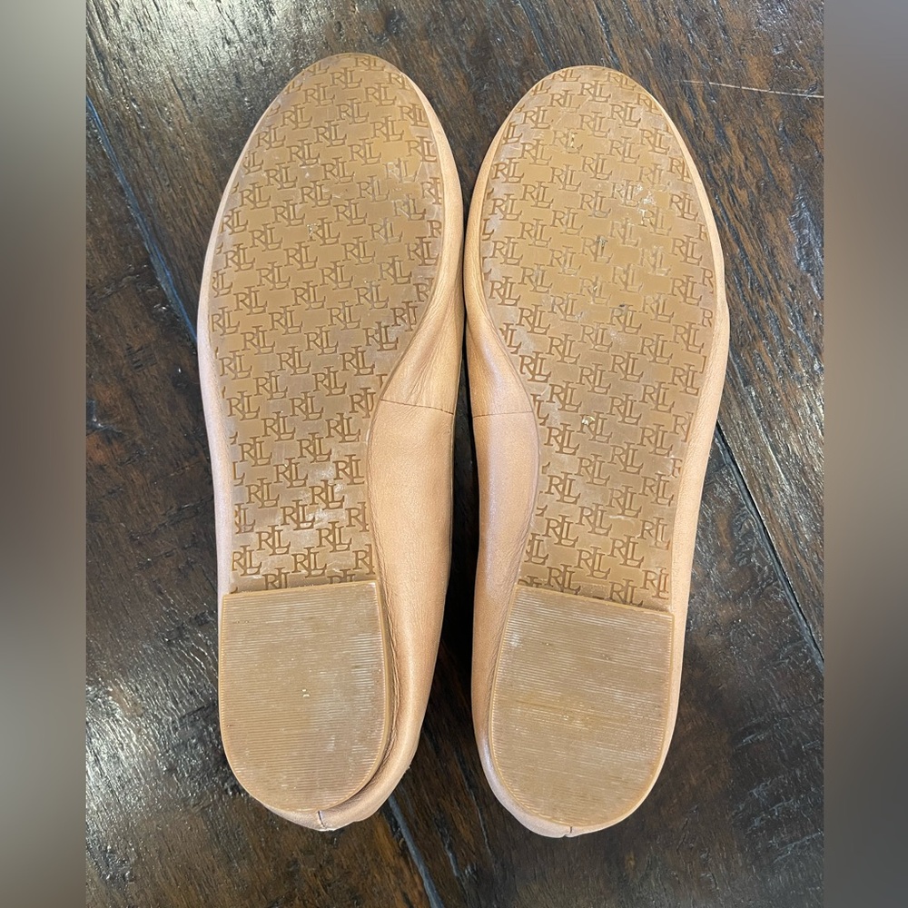 Ralph Lauren Jayna natural colored leather ballet flats with bow - Picture 5 of 11